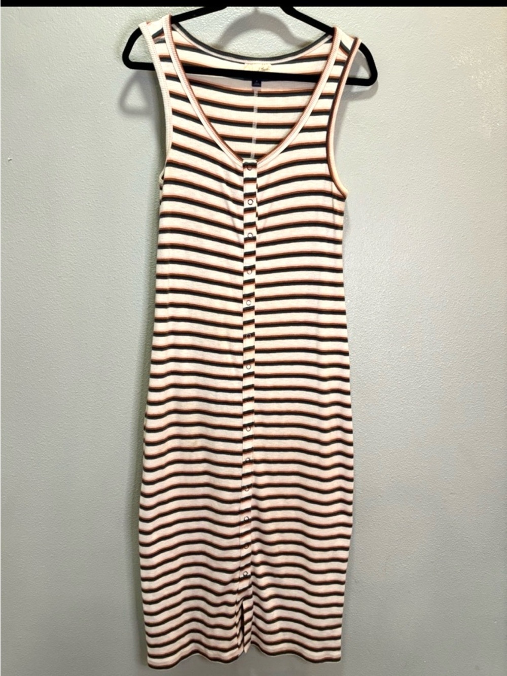 Universal Thread Ribbed Stripe Henley Midi Dress Womens Medium Casual